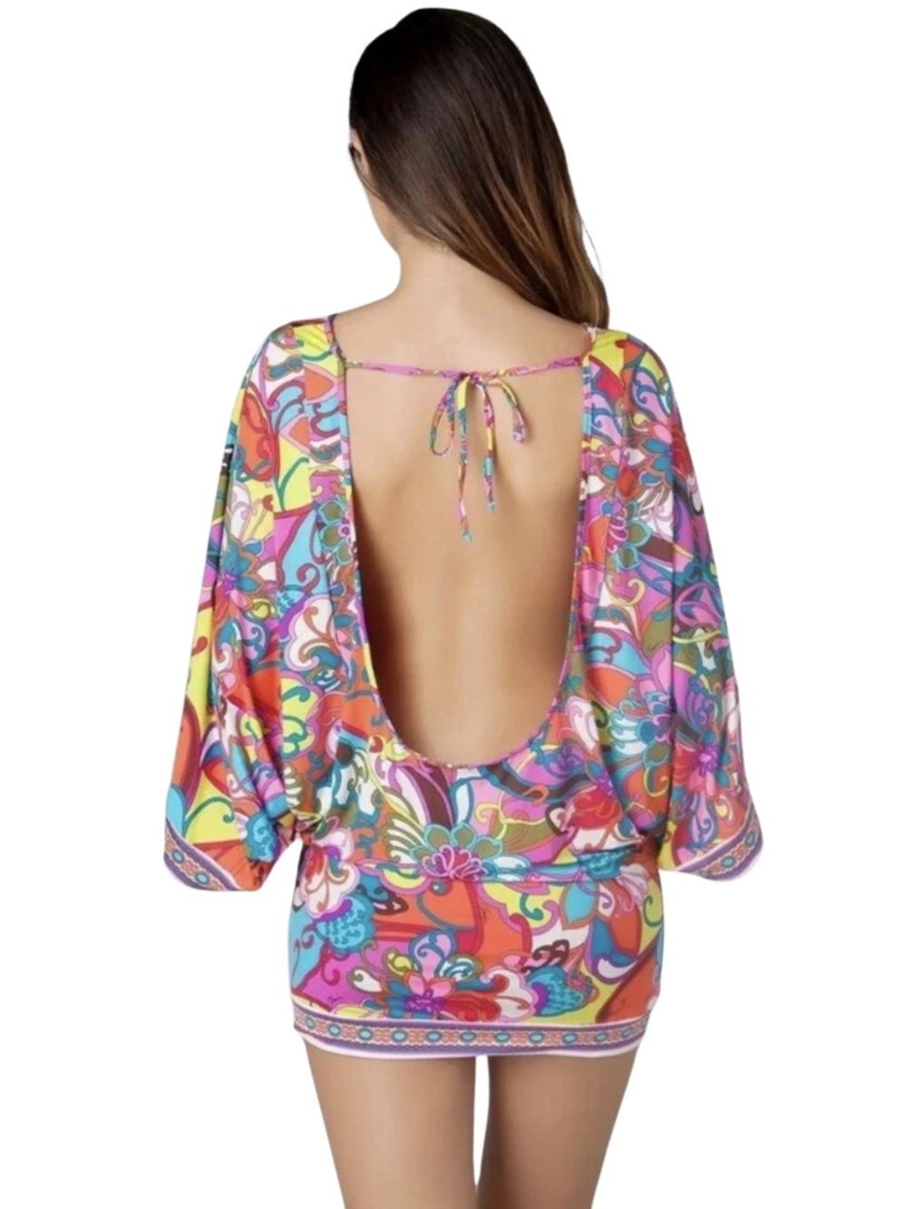 TRINA TURK new Fiji Floral Cape-Sleeve Tunic Dress - Picture 16 of 16